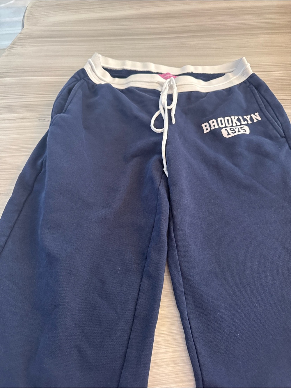 Edikted Navy Track Joggers with White Drawstring